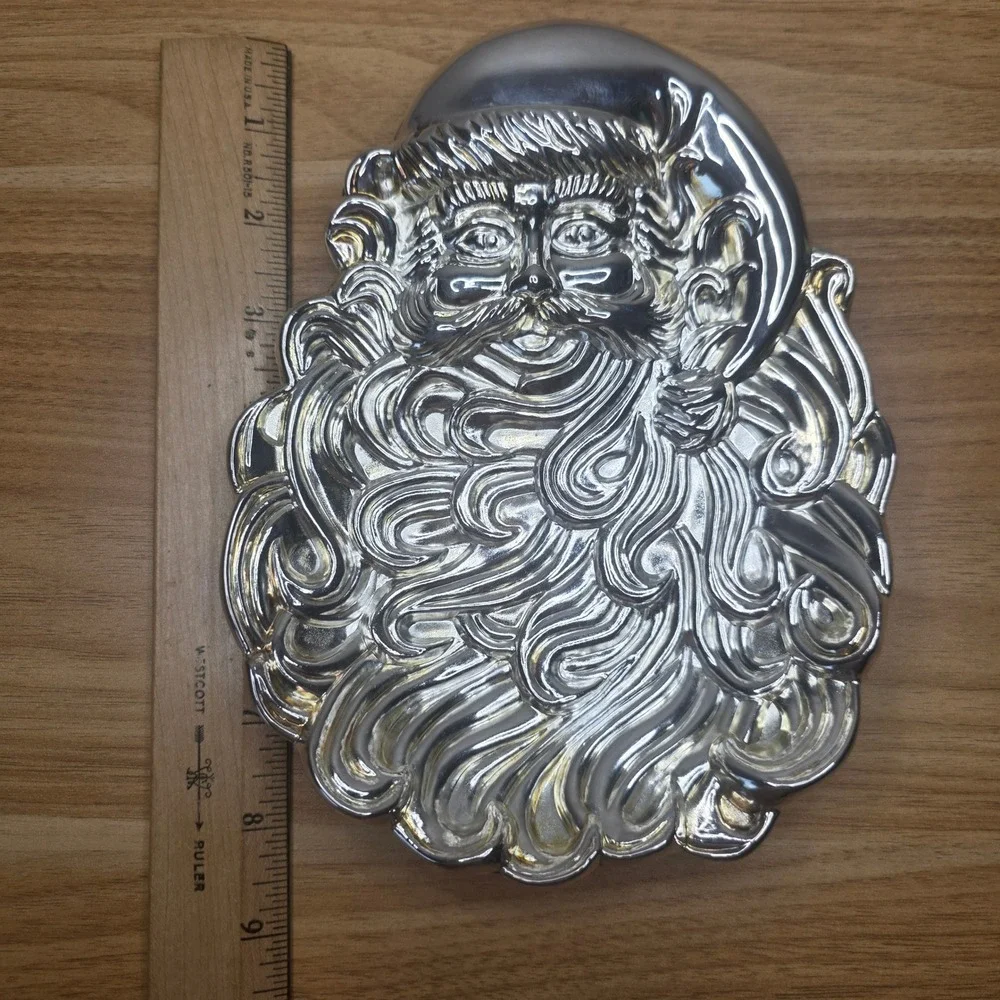 Silver Plated Santa Claus Face Trinket candy Dish Tray International Silver Co